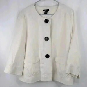 Style & Co Women’s Off White 100% Linen Cropped Blazer 3/4 Sleeves Plus Size 14
